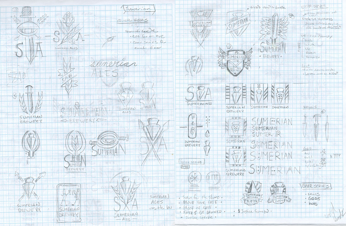 sumerian brewery logo design concept sketches